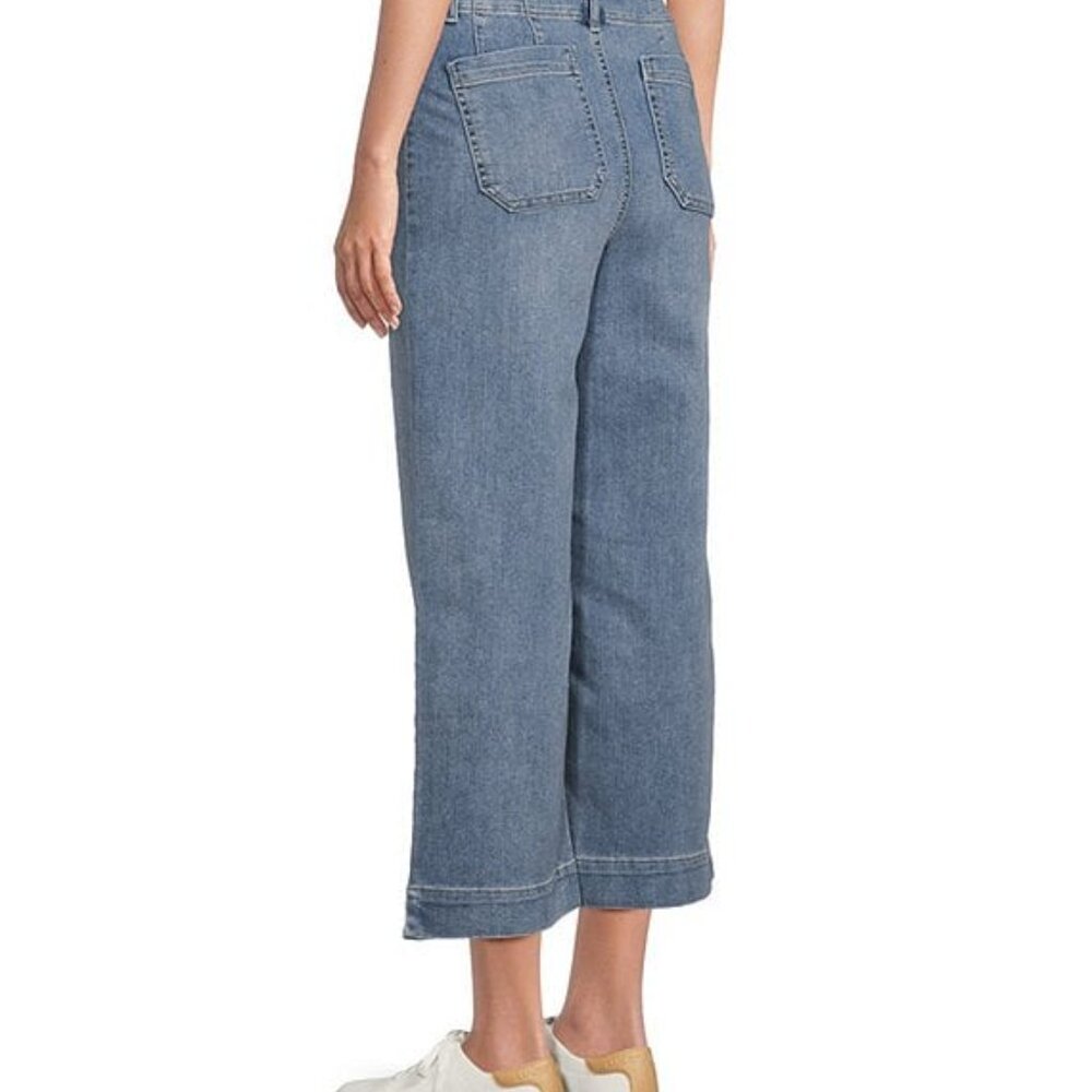 Hollywood Waist High-Rise Wide-Leg Patch Pocket Cropped Jena Wash Jeans - Picture 4 of 6